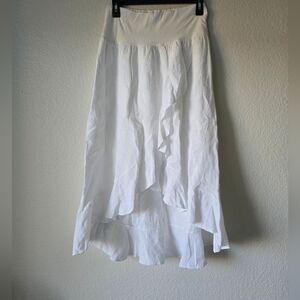 NWOT White Linen Cotton High Low Ruffle Skirt Small